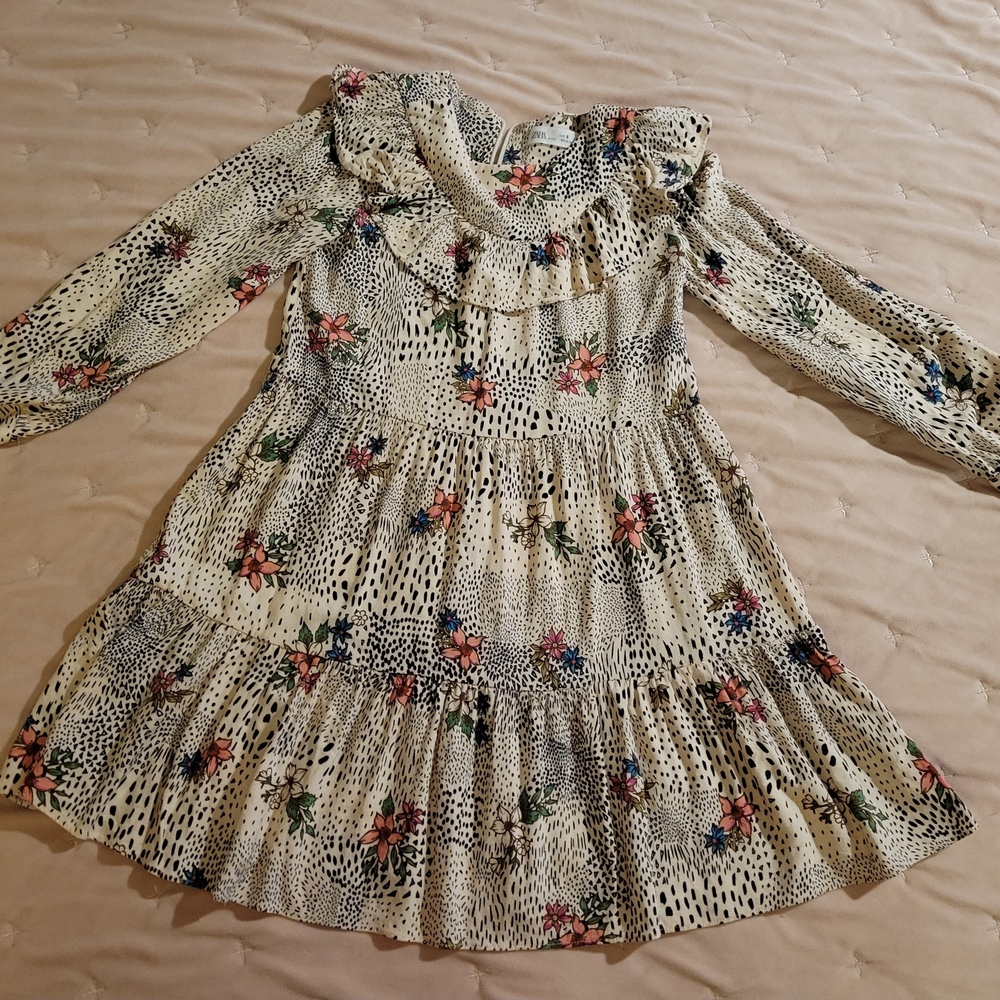 Zara Kids Dress with Floral and Dot Pattern
